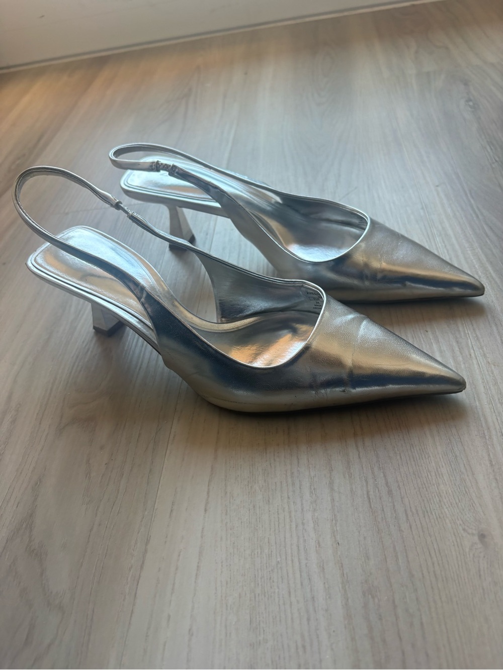 Zara Silver Pointed Slingback Heels